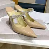 JC Jimmynessity Choo Baily Shoes Summer Wedding Dress Brand High Bing Heel Women Women Crystal Pearl Strap Dames Pumps Point Toe Sexy Lady Walking Shoe EU35-42