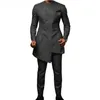 Мужской костюм в африканском стиле с воротником-стойкой, мужское платье из 2 предметов, темно-серый, облегающий деловой смокинг для выпускного вечера, мужской пиджак, мужской пиджак176D