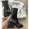 Cycuviva Botas de lluvia con punta cuadrada para mujer Tacón grueso Suela gruesa Botas de tobillo Diseñador Chelsea Botas Damas Zapatos de lluvia de goma Y0910