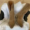 Broderad Western Cowboy for Women Retro Platform Knight Boots Thick Heeled Suedes Shoes Bota Cano Longo Feminina T231104