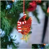 Decorative Objects Figurines Stained Glass Window Pair Chicken Christmas Decorations Holiday Wood Dhkpa