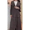 Women's Trench Coats Pleated Ruffled Lace Robe Autumn/Winter Foreign Trade Long Suit Collar Coat Style Gray Fashion Trend