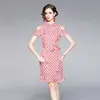 Flicka boutique klänning kort ärm tryckt klänning 2023 Summer Bow Ruffle Dresses High-End Trend Lady Off-Shoulder Dress Party Dresses