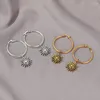 Hoop Earrings Vintage Small Sun Flower Pendant Gold Silver Color Huggie Round Circle Ear Ring Tassel Korean Jewelry