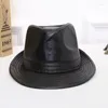 Bérets PU cuir Fedora Vintage casquettes Gentleman Bowler court bord disquette Panama chapeau Jazz noir casquette pour hommes femmes