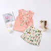 Set di abbigliamento 2 pezzi Vestiti per neonate Estate senza maniche con volant Top con stampa cactus Pantaloncini per bambini Abiti per bambini 1 2 3 4 5 anni