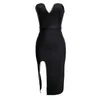 Casual Dresses 2023 Black Tube Top Seam Drill Sexy Slit Slim Bandage Dress Slow Party Toast Evening