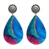 Boucles d'oreilles pendantes bohème coloré marbré larme Thanksgiving bleu clair feuille Glacier ciel étoilé Art bijoux en bois naturel