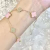 vans clover bracelet Designer Pink Clover Bracelet Ladies Colorless Light Luxury High Grade Lucky Flower Bracelet Netflix New Trend