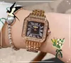 Cadran romain carré femmes amoureux montre batterie à quartz série réservoir horloge glacé Hip Hop en acier inoxydable diamants anneau chaîne Bracelet montres relojes de lujo cadeaux