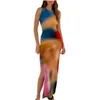 Basic Casual Dresses Sleeveless Maxi Dress Women Summer Long Bodycon Elegant Sexy Tie Dye Outfits Ladies Birthday Party Club Sundr Dhbyt