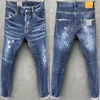 Erkek kot pantolon sıska denim lüks marka açık mavi delikler uzun kaliteli erkek streç ince moda rahat 230404