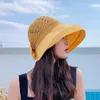 ワイドブリム帽子夏の女性カジュアルストローハットフラットボウキャップゴロスレディーガールブリティッシュバケツ