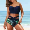 Women's Swimwear Women Tow Piece Vintage Swimsuit Retro Halter Ruched Wrap Front High Waist Print Bikini Set Beachwear Backless Slim Swim