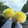 Summer Real Kcieki panie w Indie Furry Flip Flip Flip Plush Fut Fur Slajdes for Women House Buty Woman Slipper Beach T231104