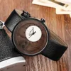 Avanadores de punho Men Wood Wood Watch Black Carboo Bamboo Couro Branco Quartz Relógio Macho Relógios de Wooden Relloj de Madera Hombres