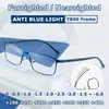 Óculos de sol homens de moldura de metal completo Luz azul com lente de leitura quadrada Menses grau 1.0 a 4.0SungLASSes