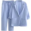 Dwuczęściowe spodnie damskie 2023 Summer Korean Blazer Zestaw dużych damskich garnitury moda bawełna i lniana kurtka elastyczna talia harem ZH1135