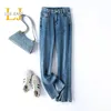 Dżinsy damskie Leijijeans Buty damskie wycinane elastyczne dżinsy czarne rozkloszowane 100 kg dżinsy pełna długość 175 cm wysokiej talii dżinsy mody 230404
