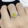 Luxury Heart-shaped Imitation Citrine Open Rings for Women Elegant Shiny Zircon Rings Wedding Engagement Jewelry