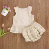 Ensembles de vêtements 2pcs Fashion enfants bébé fille vêtements d'été ensemble dentelle en dentelle de coton sans manches