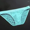 Sous-vêtements hommes sexy transparent glace soie hommes sous-vêtements slips maille pure pochette extensible rayé culotte transparente mince tongs lingerie