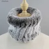 Scarves Winter Women Real Fur Handmade Stretch Fur Scarf Knit Genuine Rex Rabbit Fur Headbands Girls Natural Fur Ring Cowl Snood ScarvesL231104