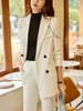 Women's Two Piece Pants Black Women Pant Suit 2023 In Casual Business Long Sleeve Double Breasted Jacket Elegant Ladies Blazer Trouser 2 Set