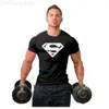 Camisetas masculinas verão camiseta fitness masculina superman esportes manga curta