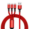 Cabos de carregamento 1.2m 2a 3 em 1 para huawei lg samsung note20 s20 micro usb tipo c com plugue de cabeça de metal saco opp