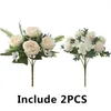 Fleurs décoratives 2pcs Rose Rose Soie Pivoine Artificielle Hortensia Bouquet Mariée Faux Fleur Pour La Fête De Mariage Maison Jardin Décoration