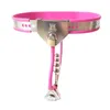 M138-Pink Bondage Male Stainless Steel Lockable T-Type Chastity Devices With Penis Cage Cock & Anal Plug , Sex Toys For Men