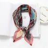 Sarongs 2022 Summer Crinkle Square Scarf For Women Print Silk Shawl Neckerchief Female Head Wraps Foulard Satin Hijab Hair Band Bandana P230403