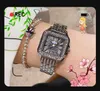Cadran romain carré femmes amoureux montre batterie à quartz série réservoir horloge glacé Hip Hop en acier inoxydable diamants anneau chaîne Bracelet montres relojes de lujo cadeaux