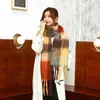 Scarves 2022 Colorful Candy the Same Style of Autumn and Winter Imitation Cashmere Scarf for Women's Rainbow Thick Whisker Plaid Tassel Shawl96BQ