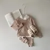 Set di abbigliamento Set per bambini 2023 Pigiama per ragazze in cotone Primavera e autunno Manica lunga Stile coreano Abbigliamento per la casa Leggings riscaldanti in velluto