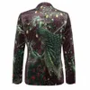 Herrenanzüge Blazer Luxus Green Peacock Print Coat Party Kleid für Slim Fit Stage Casual 230404