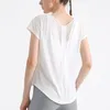 LU Women's Quick-Dry Workout T-Shirt Cool and Breathable Yoga Top Loose-fit Slimming Outdoor Running Short Sleeve Gym Sexy Nude-colored Elastic Fitness Outfit