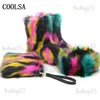 Kvinnor Furry Faux Fur Ankel och väska pannbandssatser fluffiga ullstövlar Fuzzy Plush Shoes Warm Woman Flat Snow Boot T231104