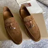 LP-Loafer, luxuriöse Wildleder-Kleiderschuhe, Walk-Charms, Wildleder-Mokassins, Aprikose, echtes Leder, Herren-Damen, lässige Slip-on-Flats, flache Designer-Schuhe, PIANA-Fabrikschuhe