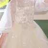 Abiti da ragazza Moda Dolce Manica intera Vita alta Abito da ballo Temperamento da fata Applicazioni floreali Abiti Cascata Ruffle Paillettes Principessa