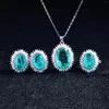 Collier boucles d'oreilles ensemble luxe couleur argent mariage ovale simulé Paraiba Tourmaline pendentif colliers lac vert CZ anneaux