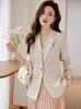 Kadınlar Suits Business Casual Blazers Womens Womens Ceket Bahar Sonbahar Gevşek Boncuk Çentikli Boyun Uzun Kollu Zarif İş Ofisi