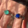 Küme halkaları vintage oyma mavi yeşil kristal topaz değerli taşlar kadınlar için 14k altın dolu gümüş takı serin moda bantlar aksesuar