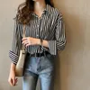 Women's Blouses Shirts Girls' fashion suspender striped shirt Women's strapless long sleeved shirt Women's casual fashion loose fitting women's top H9124 230404