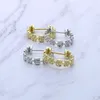 Hoop Earrings Gold Plated Mini Flower Iced Out Bright Smooth Hip Hop Women Lady Festival Gift Jewelry