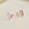 Earrings studs Love Heart Drop Glaze Silver Plated Earrings Student Girlfriends Sweet Cute Two Color Earrings Birthday women Fashion Jewelry