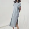 Lässige Kleider 94 Baumwolle Sommer Damen Solide Kurzarm Verschüttetes Langes Midikleid Mode Sommerkleid Damenbekleidung 230403