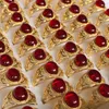 Cluster Rings 20pcs/ Batch Vintage Imitation Red Agate Copper Gold-plated Ring Chalcedony Women's High-grade Wedding Jewelry Accessories