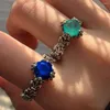 Küme halkaları vintage oyma mavi yeşil kristal topaz değerli taşlar kadınlar için 14k altın dolu gümüş takı serin moda bantlar aksesuar